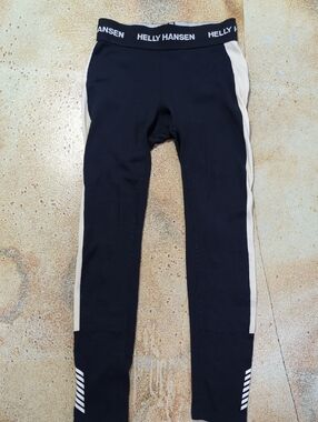 Helly Hansen Navy Leggings with Cream Side Panels Merino Wool Insulated Size M